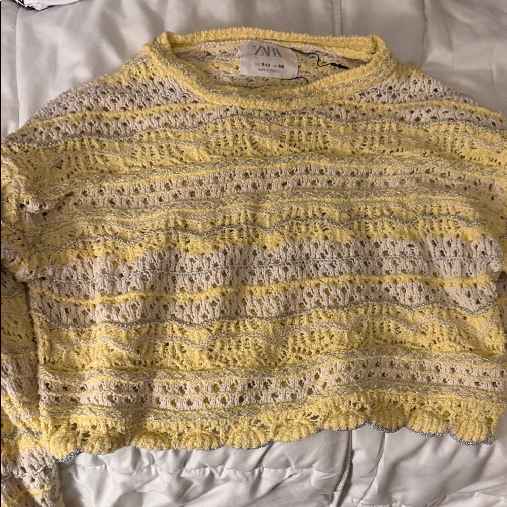 Zara Yellow and Cream Knit Top